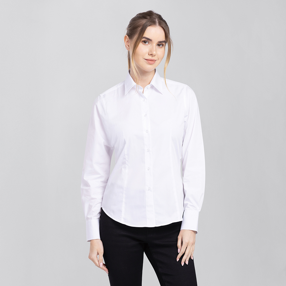 Damen Bluse langarm tailliert in weiß