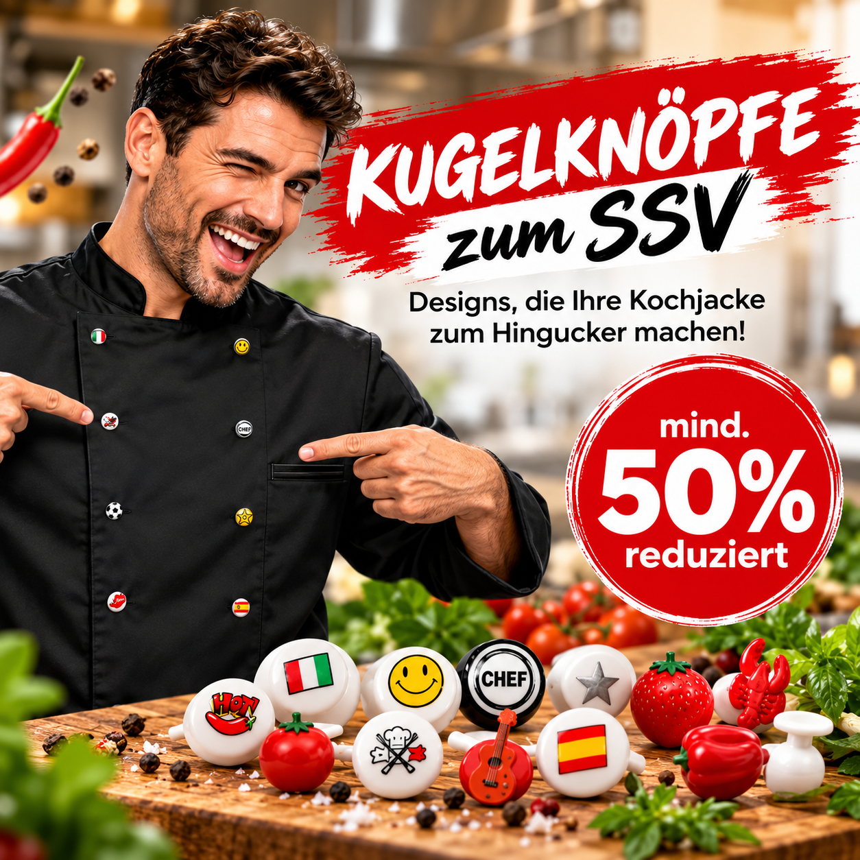 Kugelknöpfe im Preis reduziert
