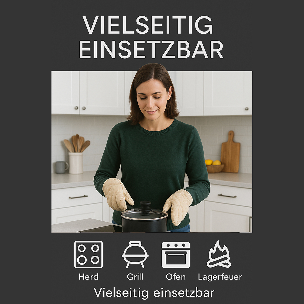 Backofenhandschuhe in natur mit schwarzem Rand, 2 Stück