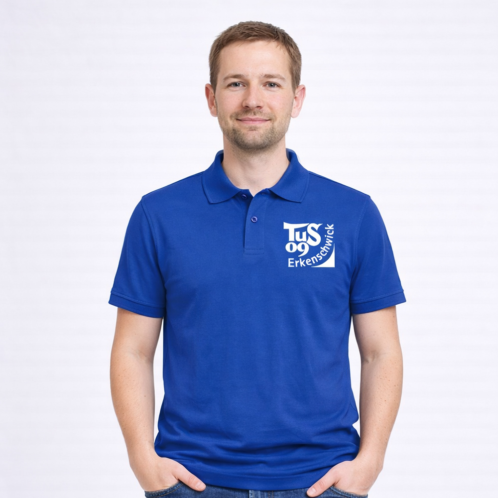 Exner Poloshirt in royal blau mit Vereinsdruck vom TUS09