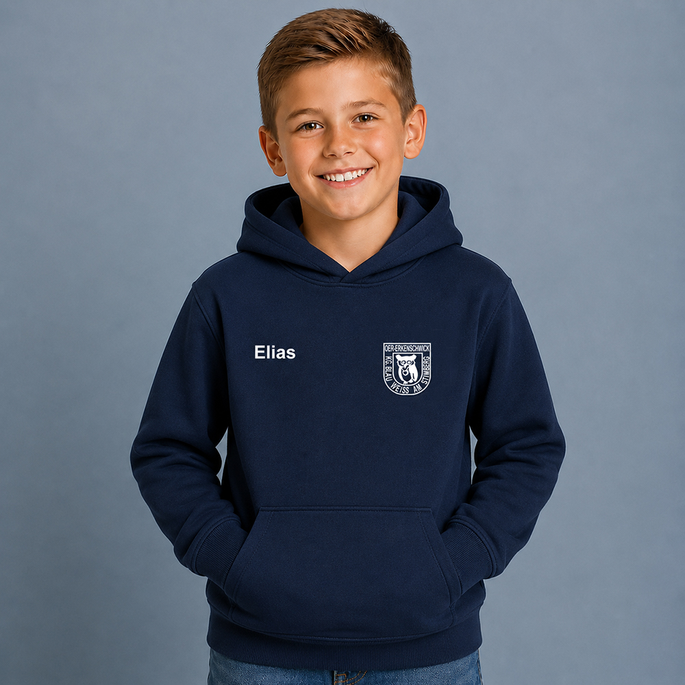 Kinder Hoodie mit Name und Logostick auf der Brust