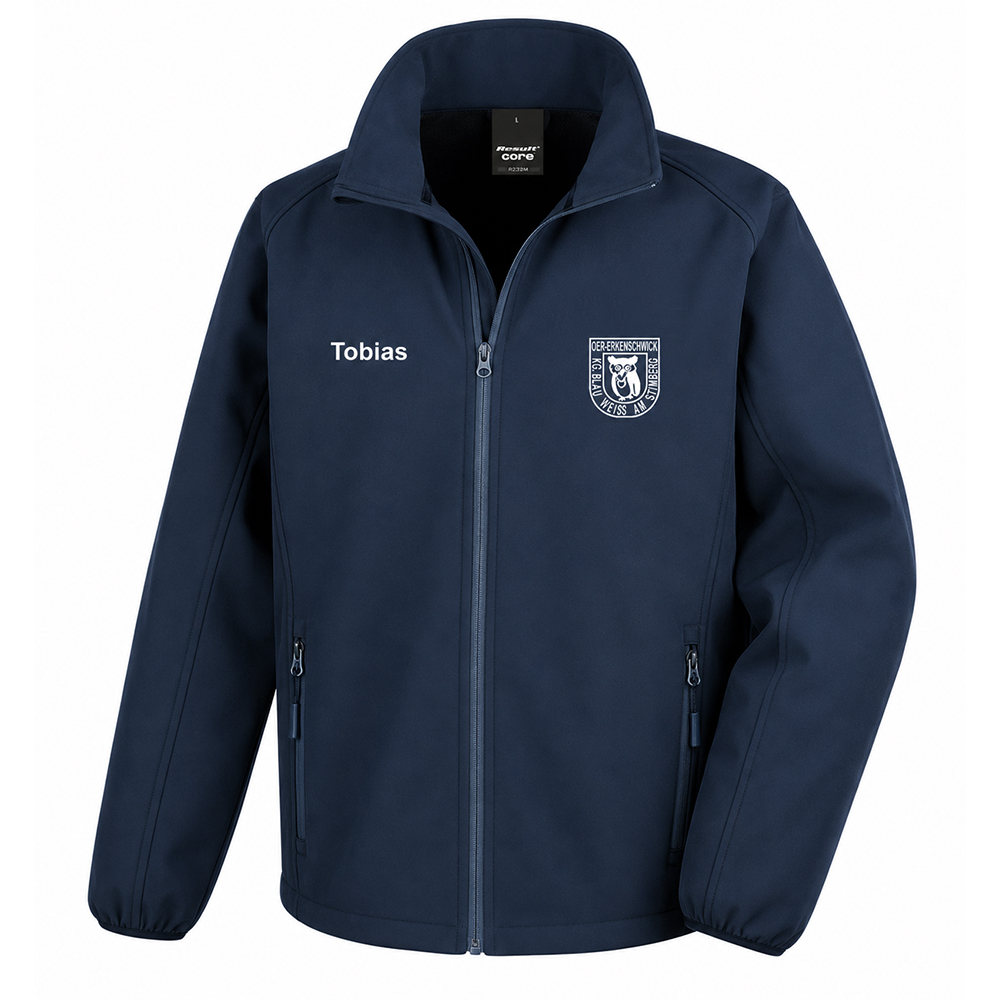 Herren Softshelljacke navy mit Namens- und Logodruck