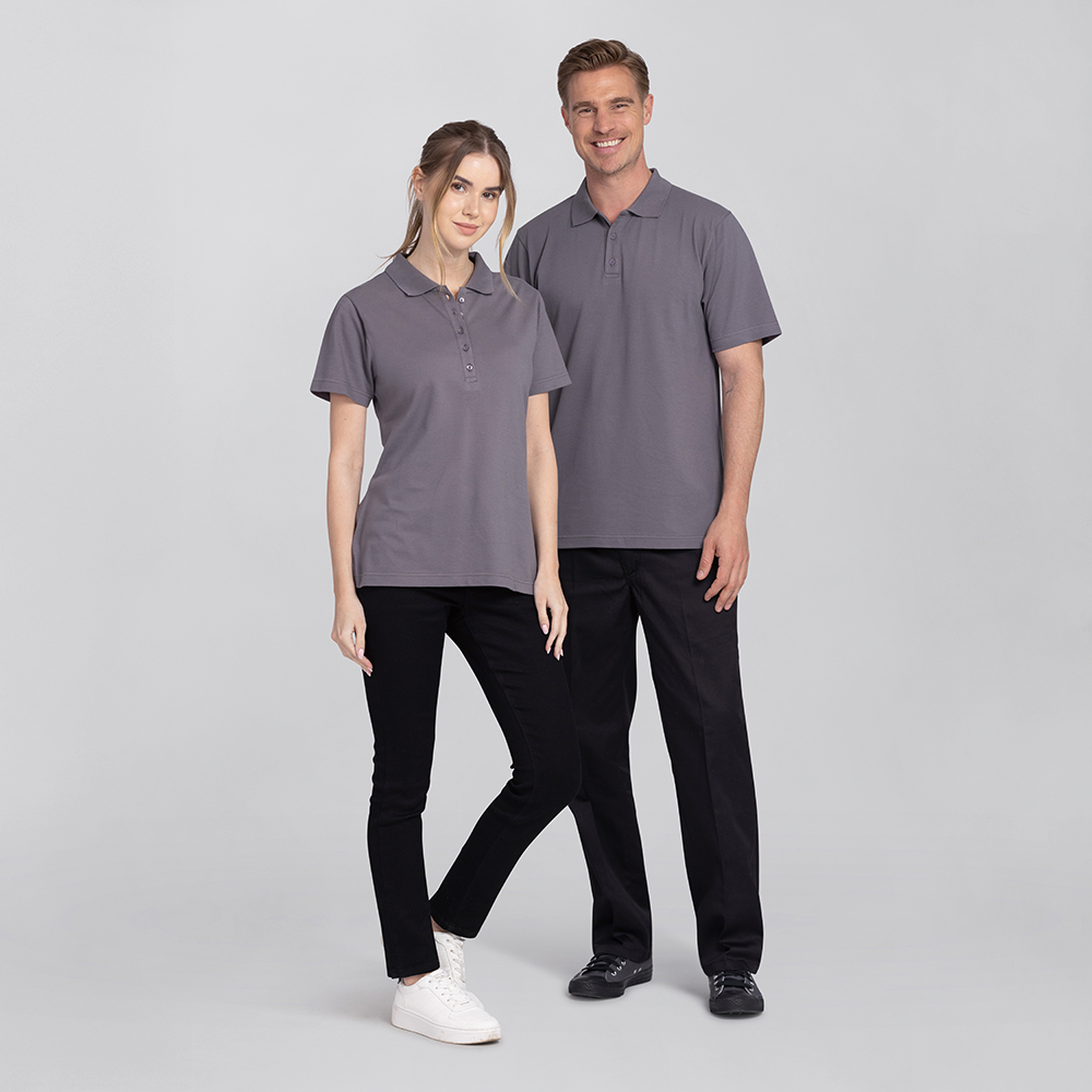 Komplettansicht Herren-poloshirt,Kopfleiste 3 Reihig Kurz-Arm