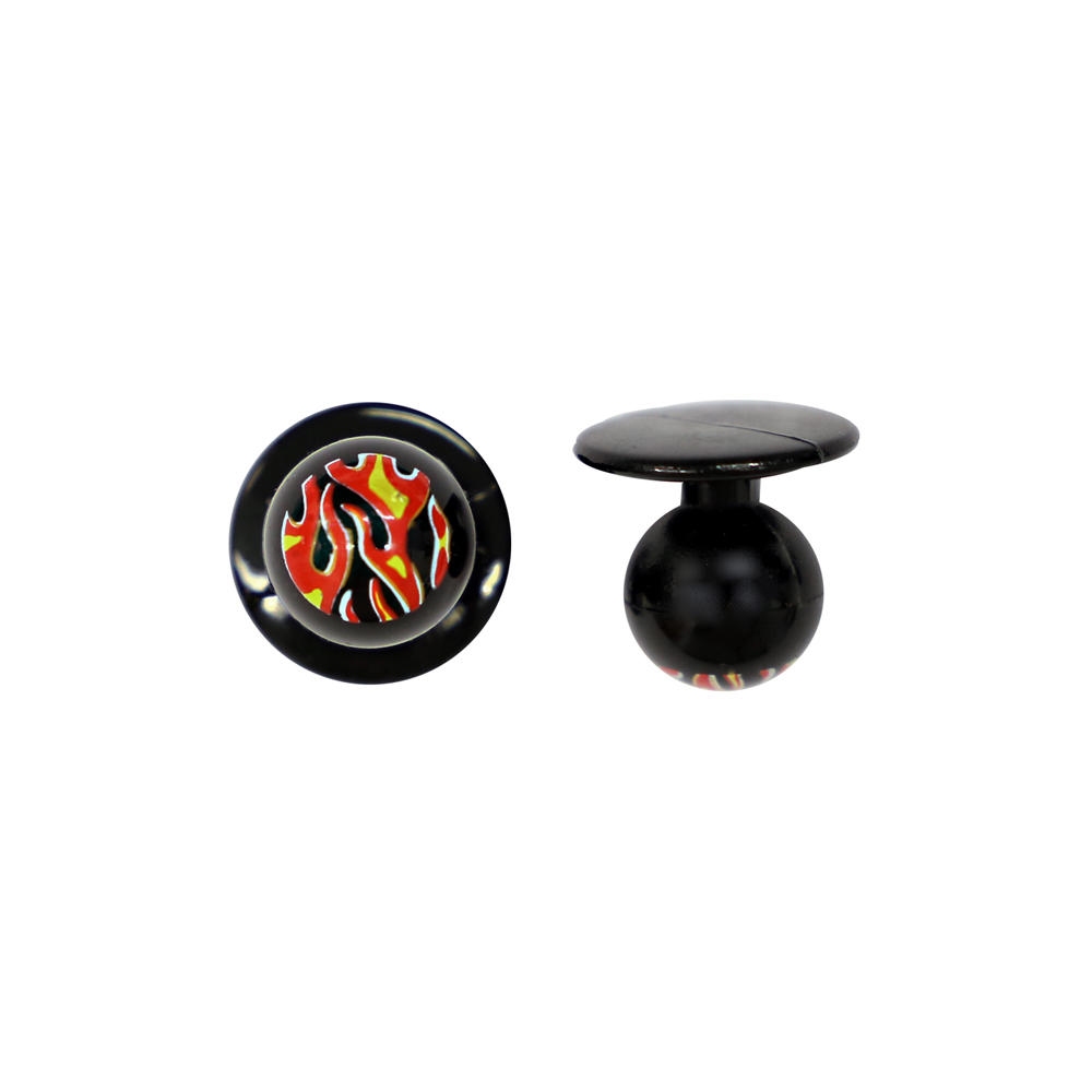Kugelknöpfe,schwarz mit feuer und Flamme -Motiv