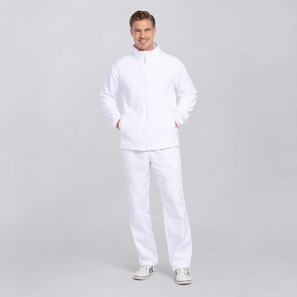 Herrenfleecejacke,komplettansicht,mit durchgehenden Reisserschluss,2 Seitentaschen.