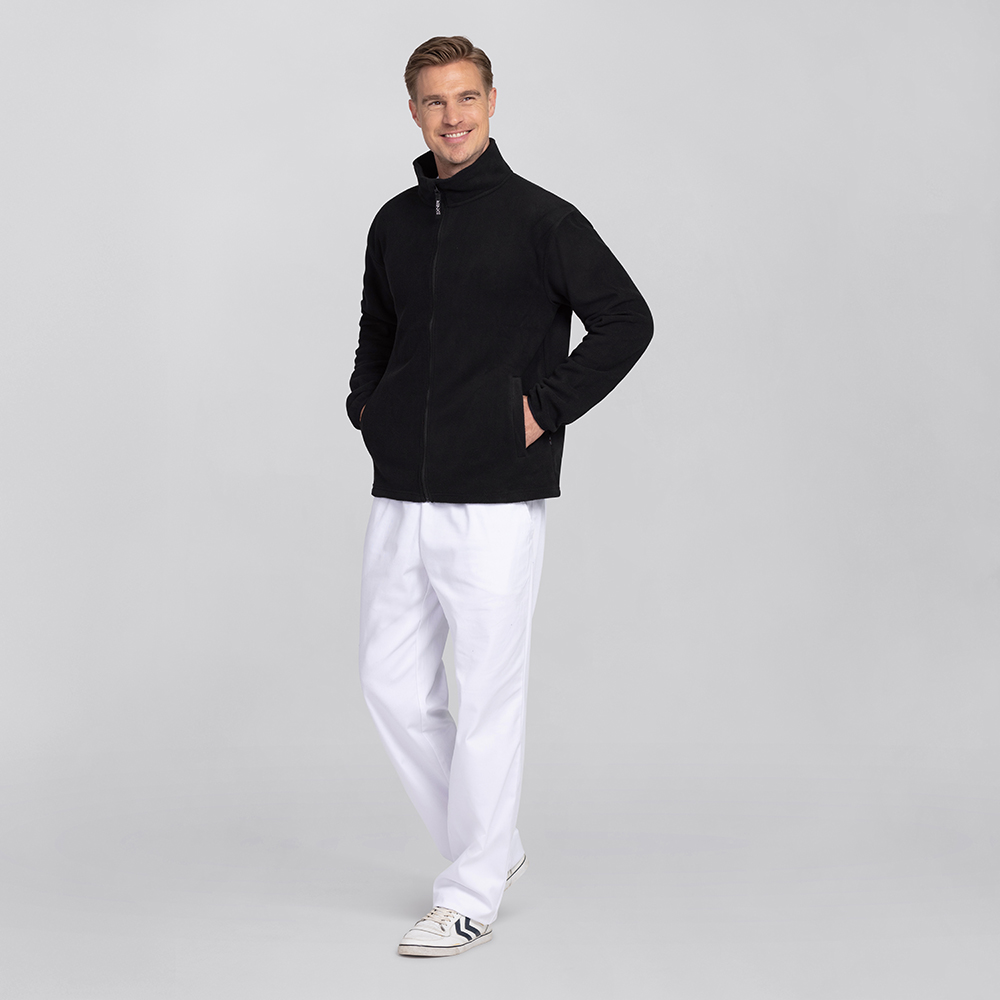 Herrenfleecejacke,komplettansicht,2 Seitentaschen,normaler Schnitt.