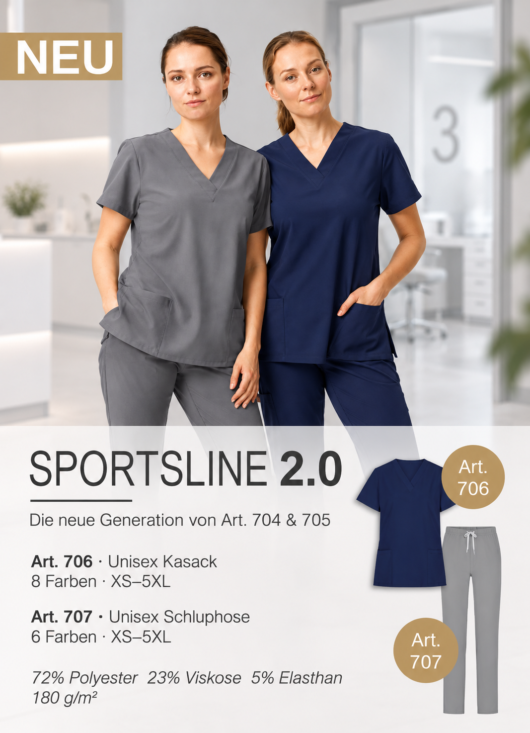 Sportsline 2.0 – neuer Unisex Kasack Art. 706 und passende Hose Art. 707