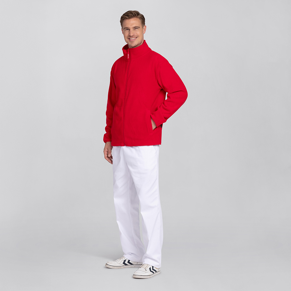 Herrenfleecejacke,komplettansicht,2 Seitentaschen,normaler Schnitt.