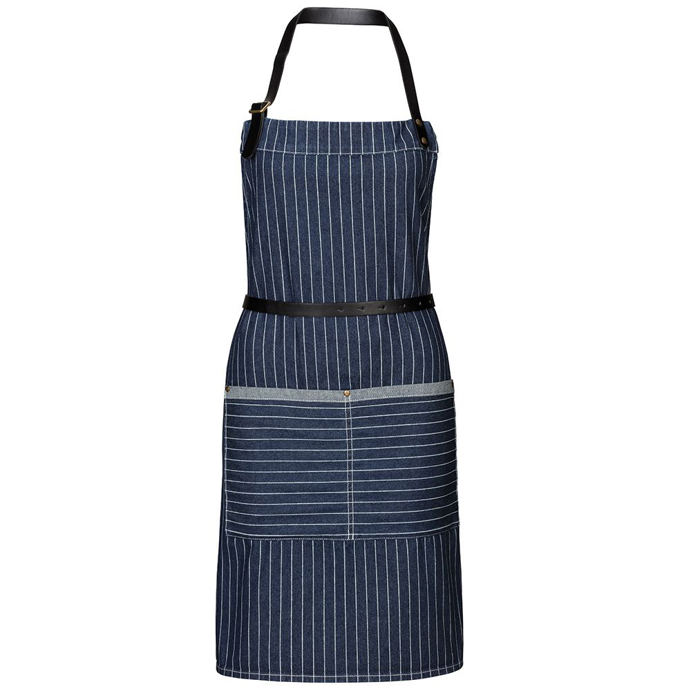 Latzschürze blau gestreiften Design, 60 x 70 cm, Bindegürtel mit Karabiner und Dornschließe